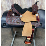 Shiloh Youth Saddle with Floral Tooling and Black Felt Seat, 12 Inch Seat