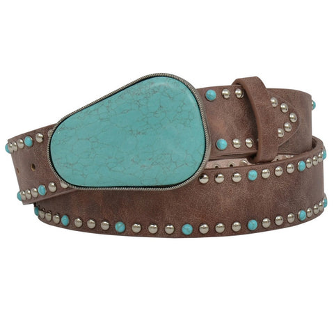 Silver and Turquoise Studded Brown Belt