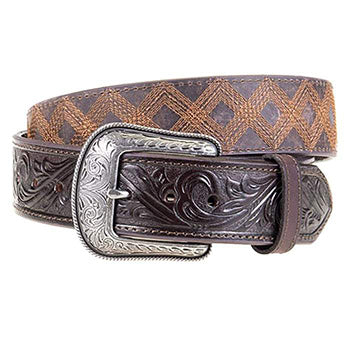 Men's Chocolate Zig Zag Stitched Belt