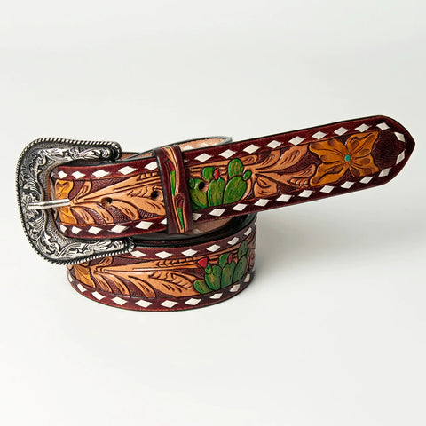 American Darling Tooled Leather Cactus Belt