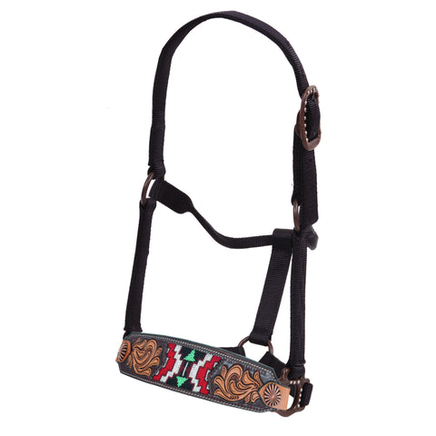 Oxbow Antique Tooled and Beaded Leather Nose Band Halter 