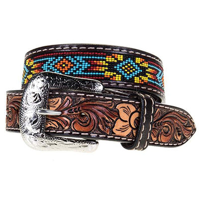 Twisted X Kid's Beaded Belt with Floral Tooling