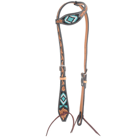 Oxbow Natural Tooled Leather and Beaded Headstall
