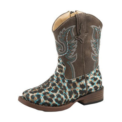 Roper Toddler Leopard Turquoise Glitter Square Toe Boots