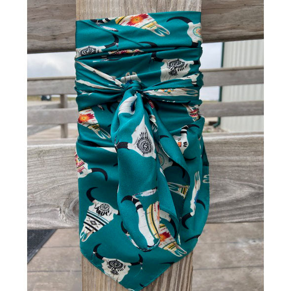 Turquoise with Aztec Skulls Wild Rag