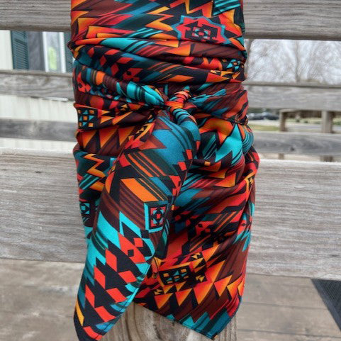 Orange and Turquoise Aztec Wild Rag