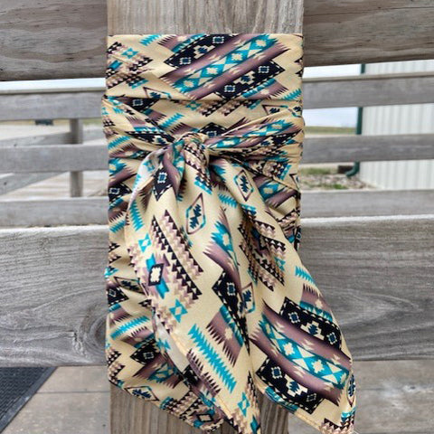 Tan and Turquoise Aztec Wild Rag