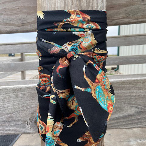 Black with Tribal Horses Wild Rag