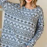 First Love Women's Grey Tribal Print Long Sleeve Tee