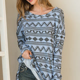 First Love Women's Grey Tribal Print Long Sleeve Tee