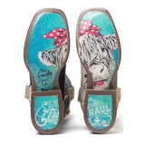 Tin Haul Women's Shaggy Cow Hide Square Toe Cowboy Boots
