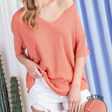 Coral V-neck 3/4 Sleeve Sweater
