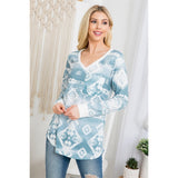 Avery Women's Aztec Print V Neck Long Sleeve Top