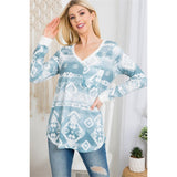 Avery Women's Aztec Print V Neck Long Sleeve Top