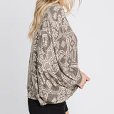 Gee Gee Women's Mocha Terry Print Dohlman Sleeve Top