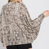Gee Gee Women's Mocha Terry Print Dohlman Sleeve Top