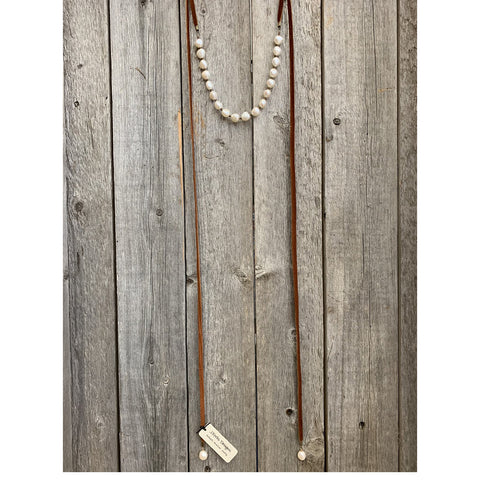 J.Forks Freshwater Pearl Leather Wrap Necklace