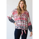CY Fashion Women's Aztec Color Block Long Sleeve Top