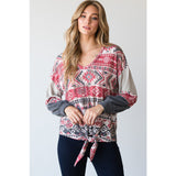 CY Fashion Women's Aztec Color Block Long Sleeve Top