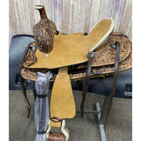 10" Hard Seat Roper Pony Saddle Floral Tooled Background Tan Rawhide Seat
