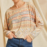 Marigold and Blue Aztec Long Sleeve Top