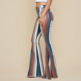 Blue Multi Striped Flare Jeans