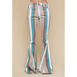 Turquoise Multi Striped Flare Jeans