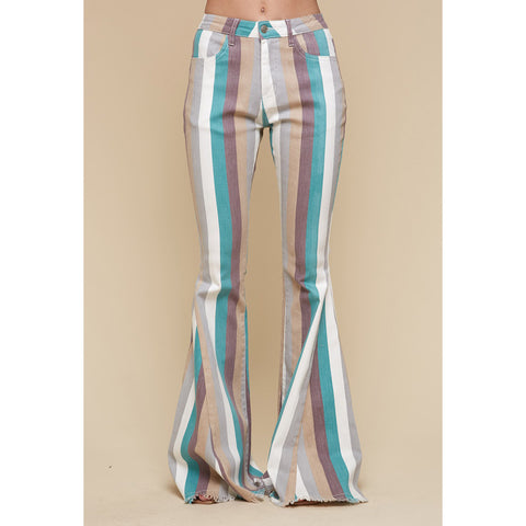 Turquoise Multi Striped Flare Jeans
