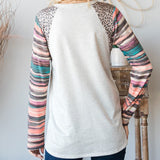 Solid Cream Serape and Leopard Long Sleeved Shirt