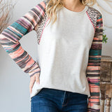 Solid Cream Serape and Leopard Long Sleeved Shirt