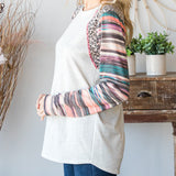 Heimish Women's Solid Cream Serape and Leopard Long Sleeved Shirt