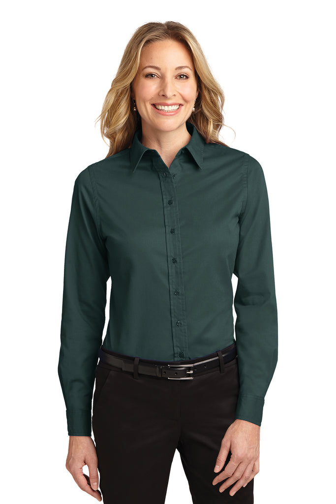 Women's Solid Dark Green Long Sleeve Shirt 