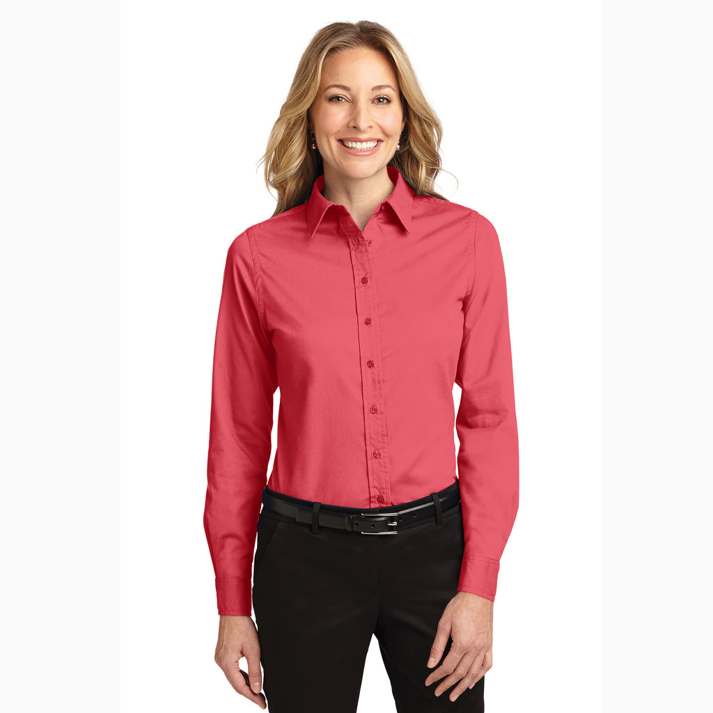 Women's Solid Hibiscus Long Sleeve Shirt