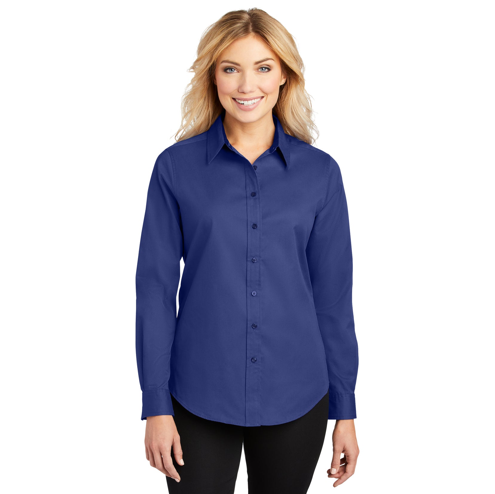 womens blue dress shirt Womens 3/4 Sleeve Stretch Dress Shirt