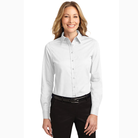 Women's Solid White Light Stone Long Sleeve Shirt 