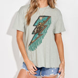 Lightning & Fringe Back Short Sleeve Top