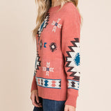 Aztec Weave Long Sleeve Knit Sweater