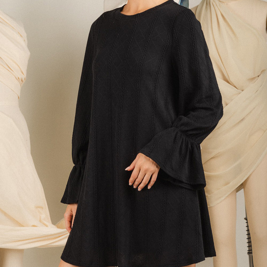 Very J Women's Solid Black Cable Knit Dress Very J Women's Solid Black Cable Knit Dress