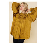 FSL Women's Solid Ruffled Satin Long Sleeve