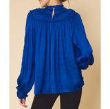 FSL Women's Solid Ruffled Satin Long Sleeve