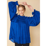 FSL Women's Solid Ruffled Satin Long Sleeve