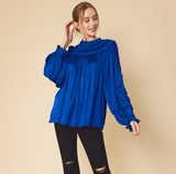 FSL Women's Solid Ruffled Satin Long Sleeve