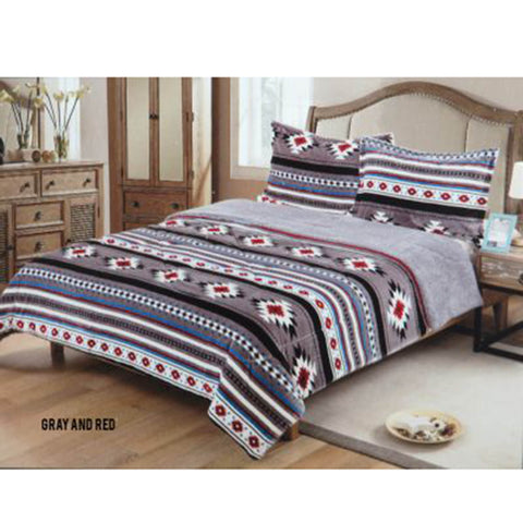 Southwest 3 pc Queen Comforter Set  - Gray & Red