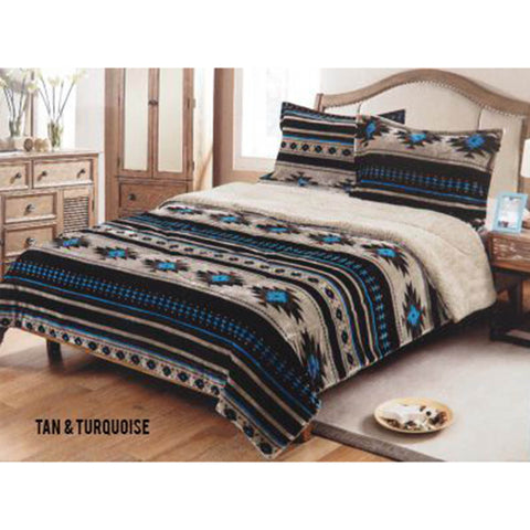 Southwest 3 pc King Comforter Set - Tan & Turquoise