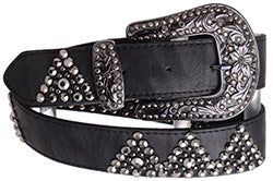 Women's Black Leather Belt with Studded Triangles
