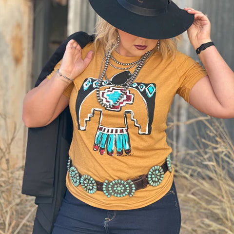 Texas True Callie's Aztec Thunderbird Tee-Antique Gold