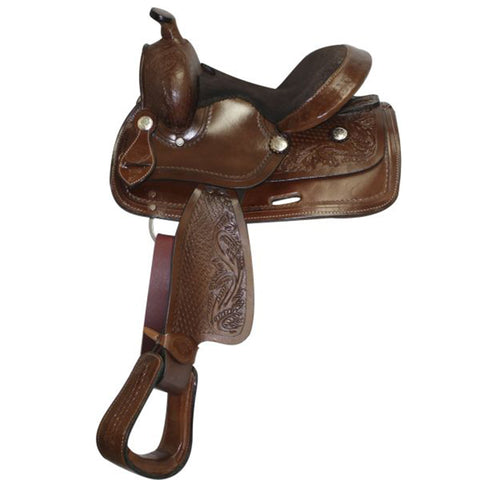 Double T Youth Saddle with Floral Tooling Background with Sliver Conchos
