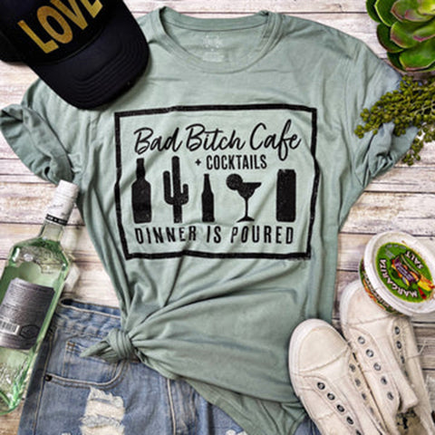 Ladies Stonewashed Green Bad Bitch Cafe Tee