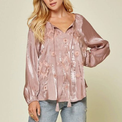 Mauve Aztec Embroidered Top