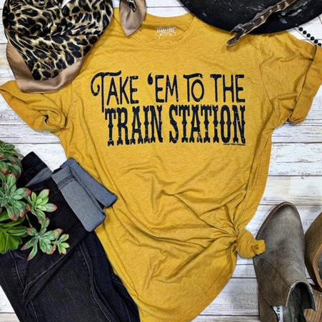 Texas True Threads Mustard Train Station Tee